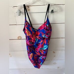 Beach Betty Floral One-Piece Swimsuit with corset detail, size XL, EUC, colorful